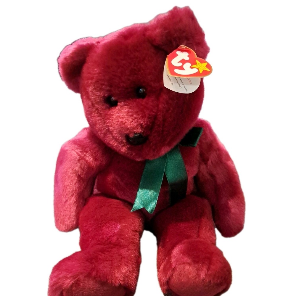 Large Ty Beanie Buddy Original Teddy‎ Bear Plush Cranberry Vtg 1998 14"
